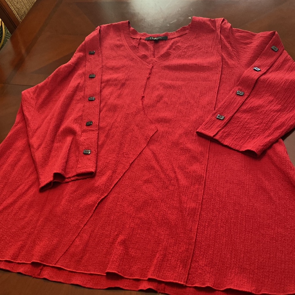 Red 3x Caleaas top - comfy easy care material. You’ll love it!